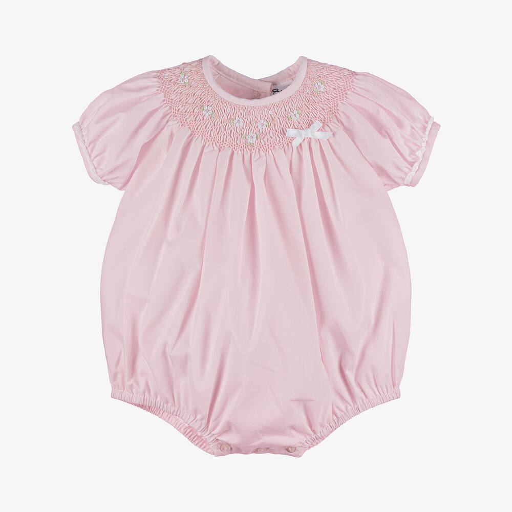 Sarah Louise - Baby Girls Pink Hand-Smocked Shortie | Childrensalon