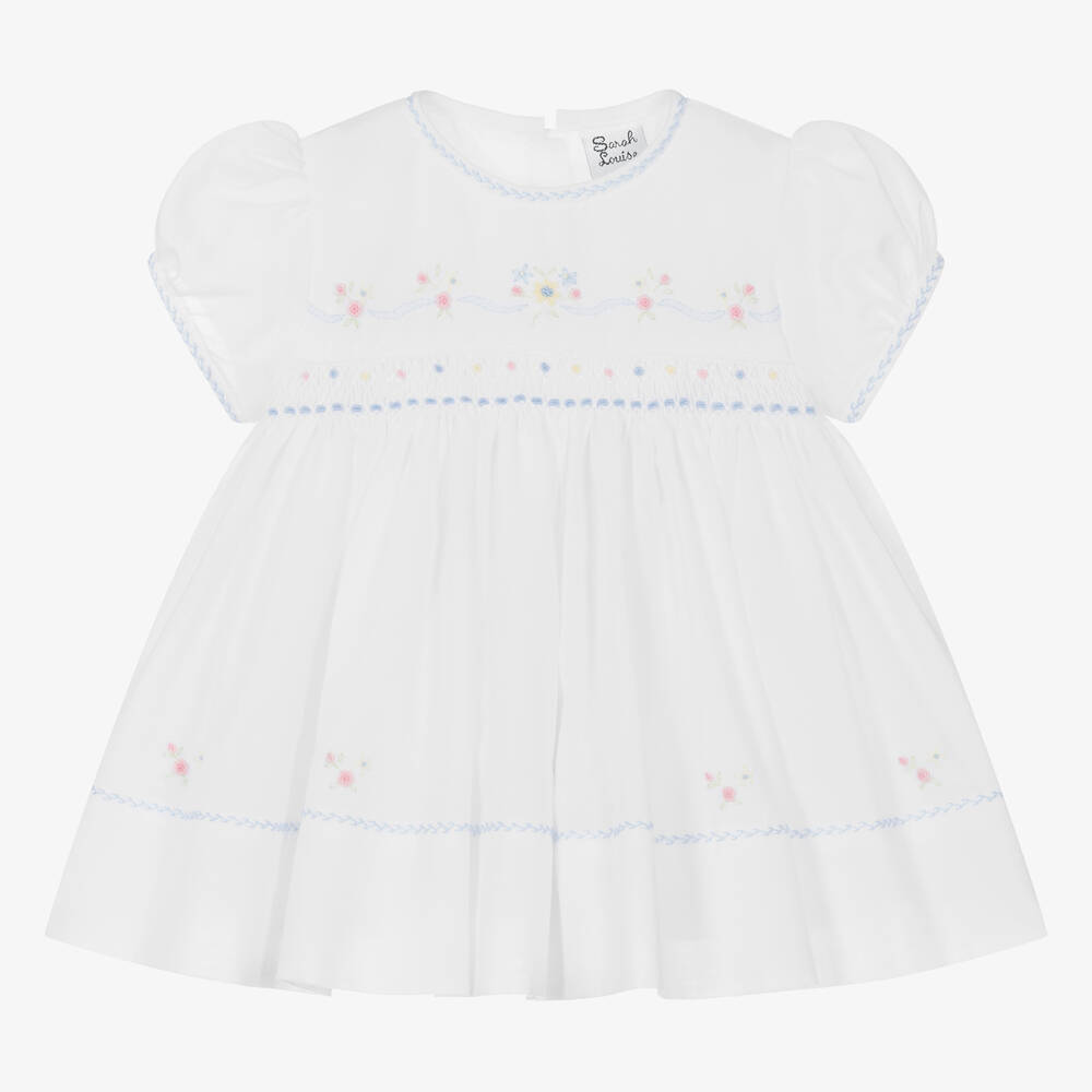 Shop Sarah Louise Baby Girls White Hand-smocked Dress