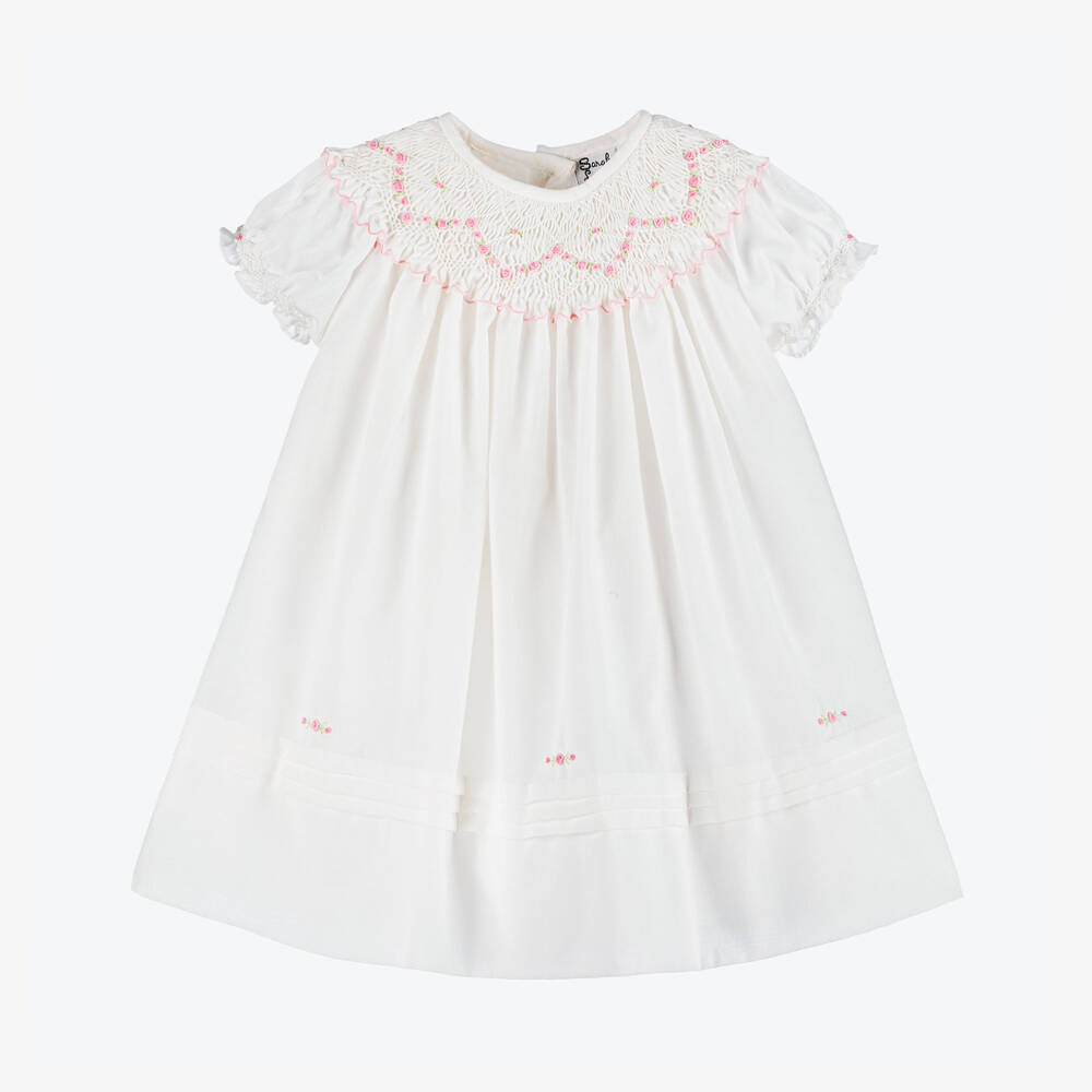 Sarah Louise - Baby Girls White Hand-Smocked Dress | Childrensalon
