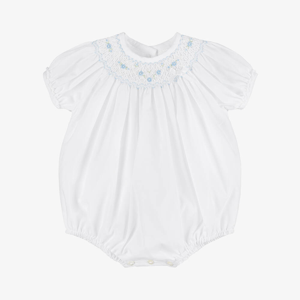 Sarah Louise - Baby Girls White Hand-smocked Shortie | Childrensalon