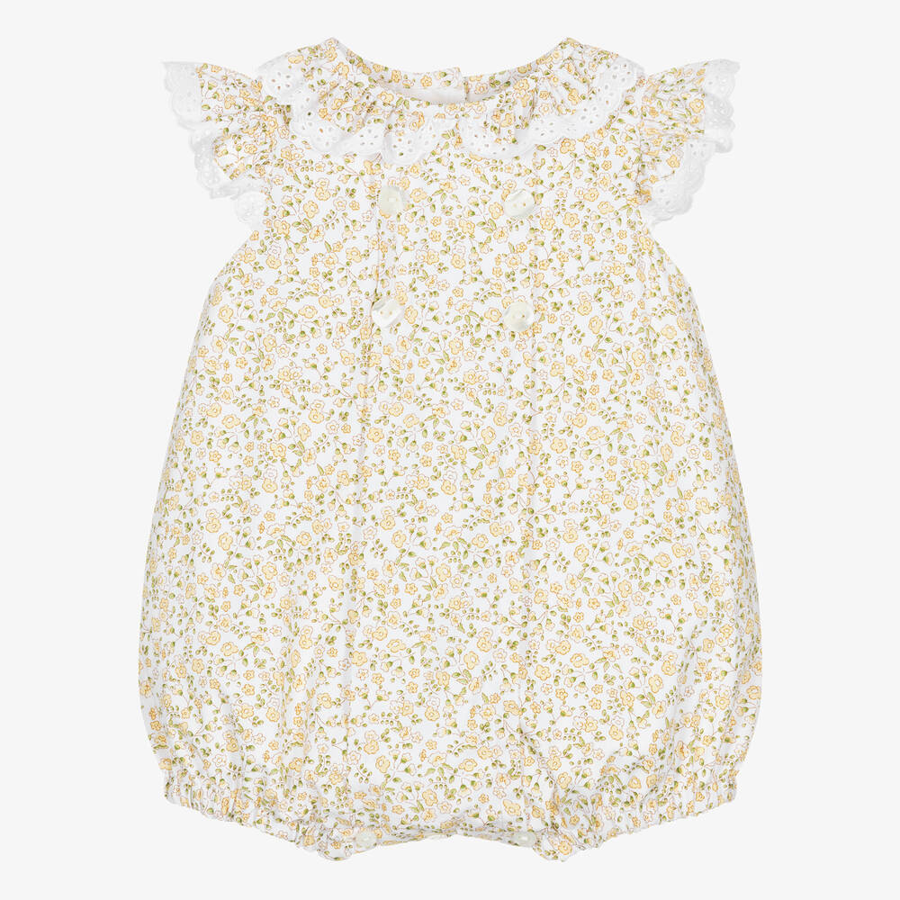 Sarah Louise - Baby Girls Yellow Floral Cotton Shortie | Childrensalon