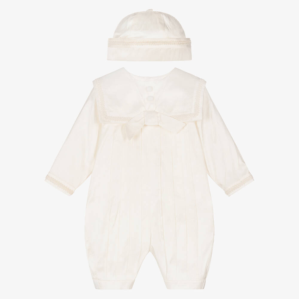 Sarah Louise - Baby Ivory Silk Babysuit Set | Childrensalon