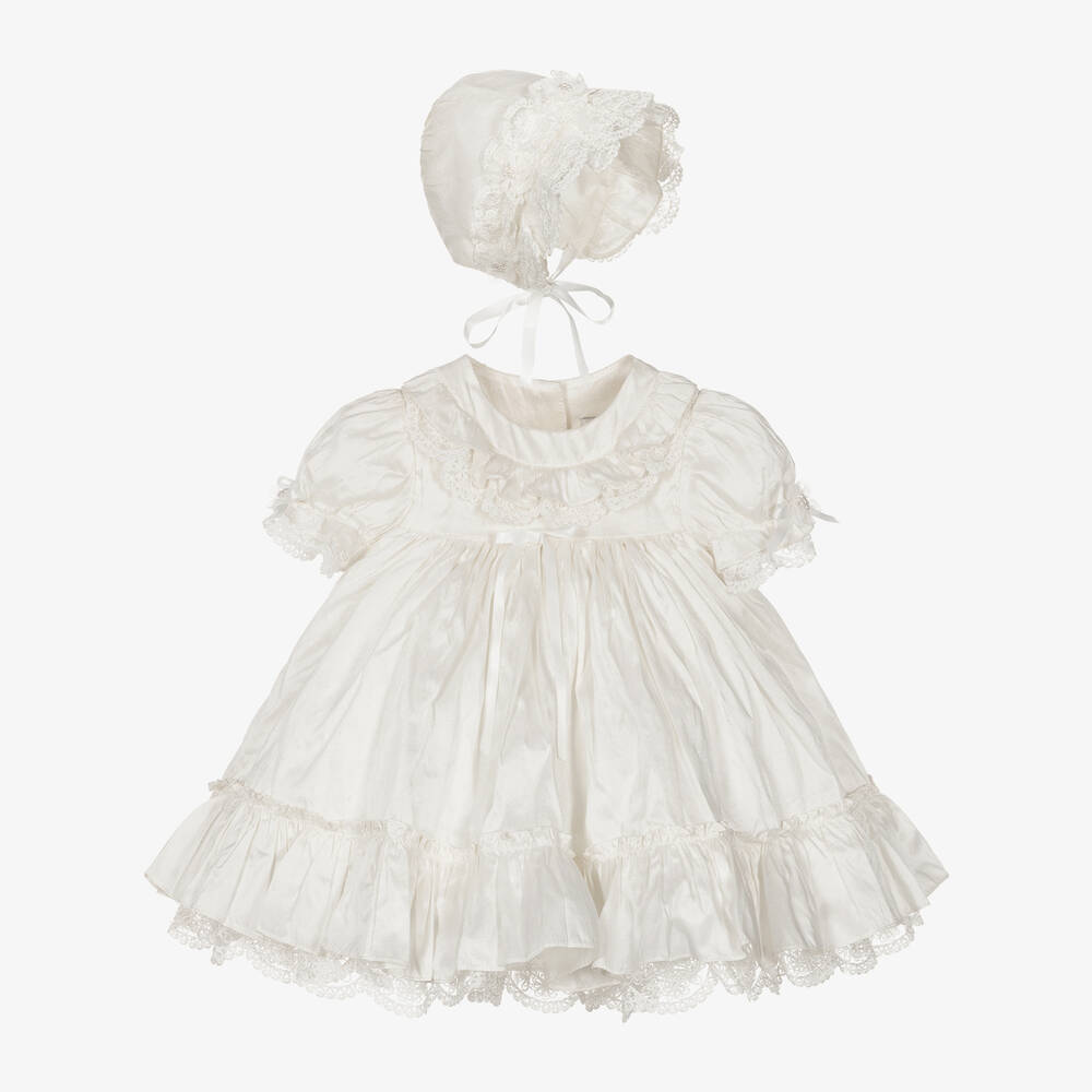 Sarah Louise - Кремовый комплект с платьем из шелка для малышей | Childrensalon