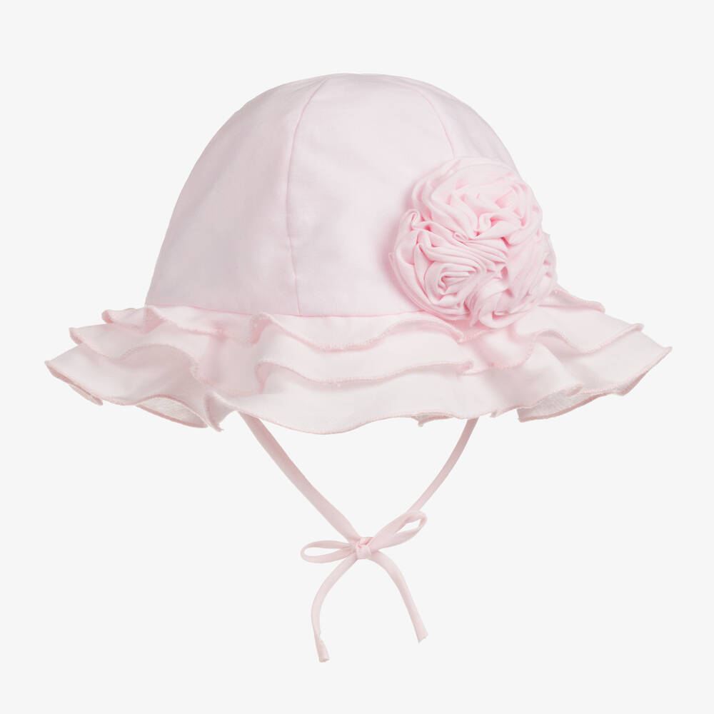 Sarah Louise - قبعة للشمس بولي قطن لون زهري للمولودات | Childrensalon