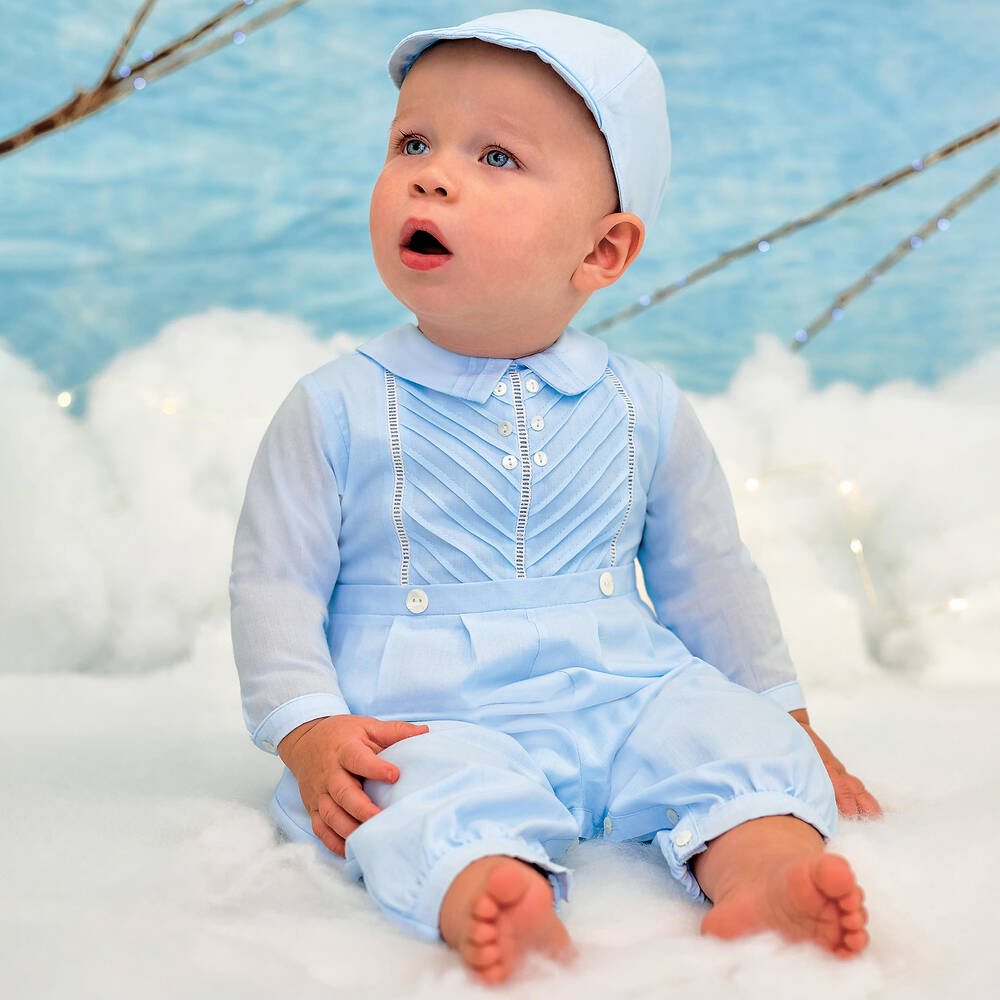 Sarah Louise - Boys Blue Cotton Babysuit Set | Childrensalon