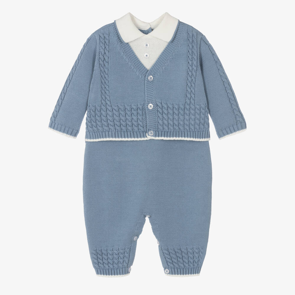 Sarah Louise - Boys Blue Cotton Knit Romper | Childrensalon