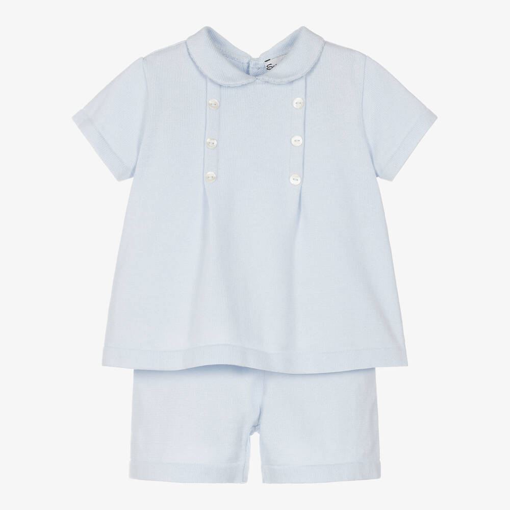 Sarah Louise - Boys Blue Knitted Cotton Shorts Set | Childrensalon
