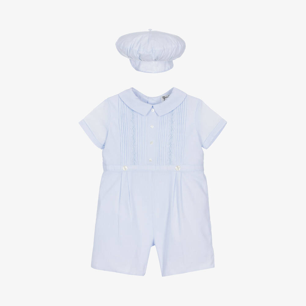 Sarah Louise - Boys Blue Poplin Babysuit Set | Childrensalon