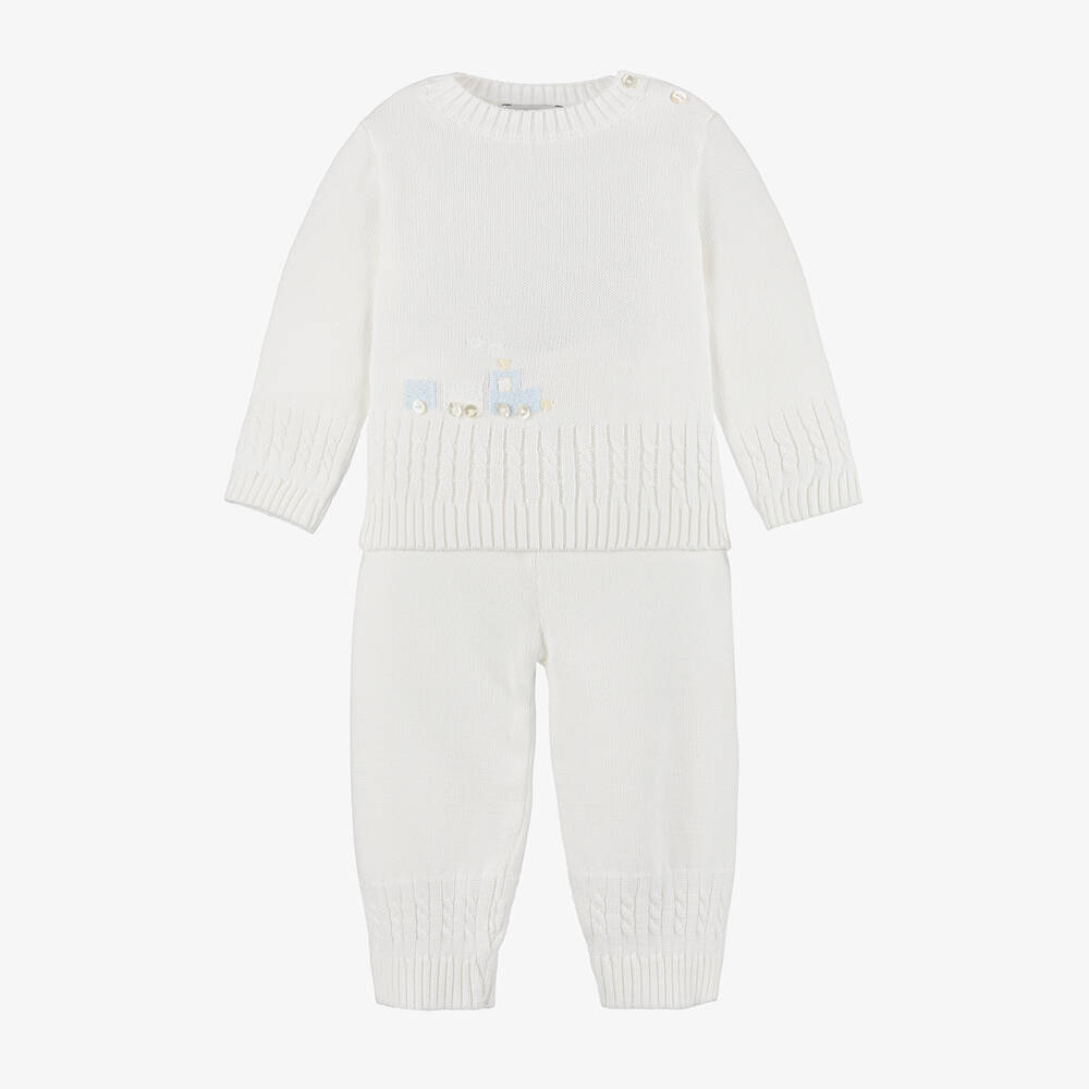 Sarah Louise - Boys Ivory Cotton Knit Trouser Set | Childrensalon