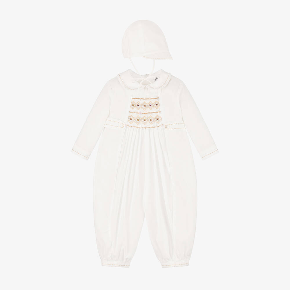 Sarah Louise - Boys Ivory Hand-Smocked Babysuit Set | Childrensalon