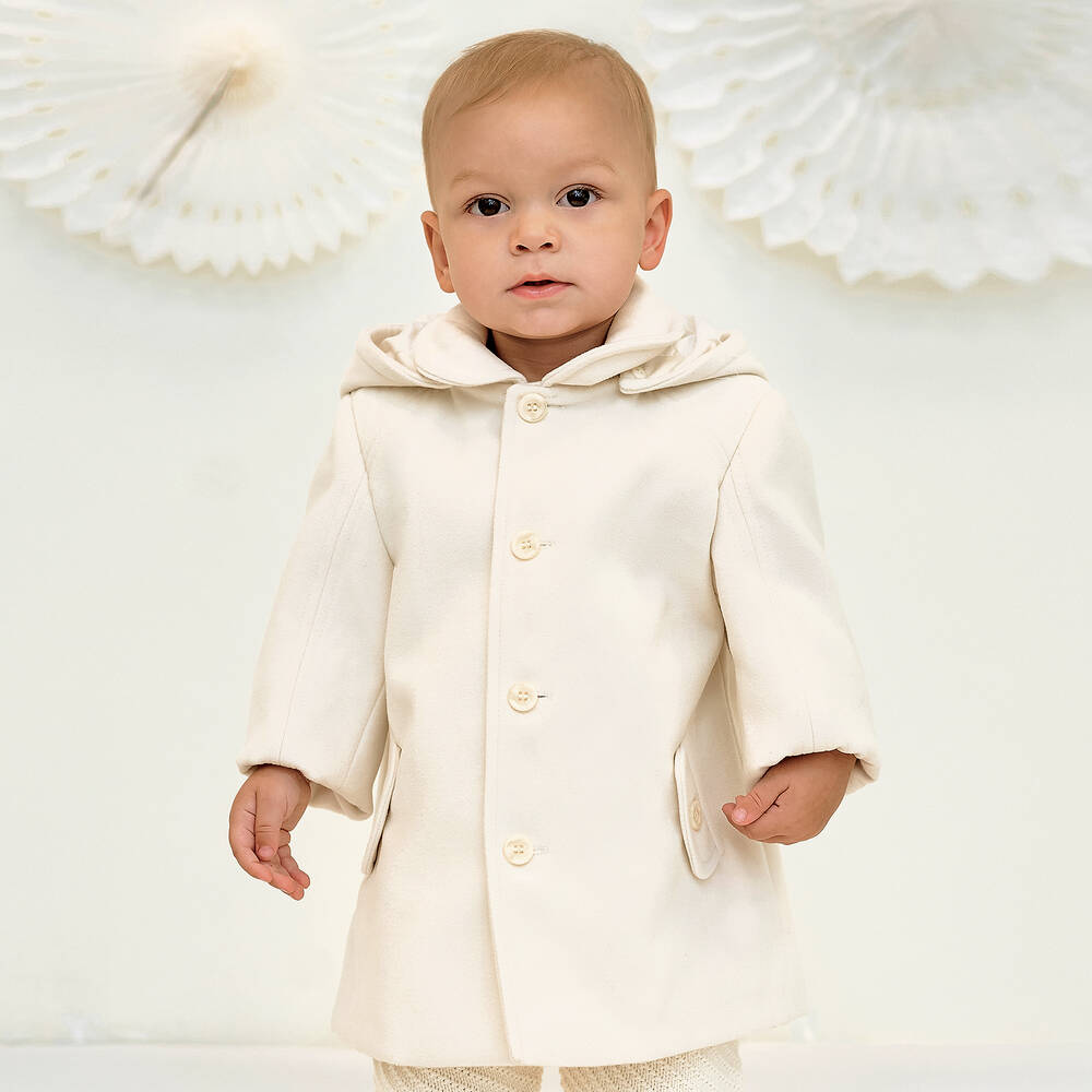 Sarah Louise - Boys Ivory Hooded Coat | Childrensalon