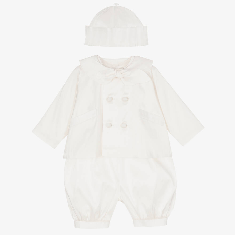 Sarah Louise - Boys Ivory Silk Taffeta Babysuit Set | Childrensalon
