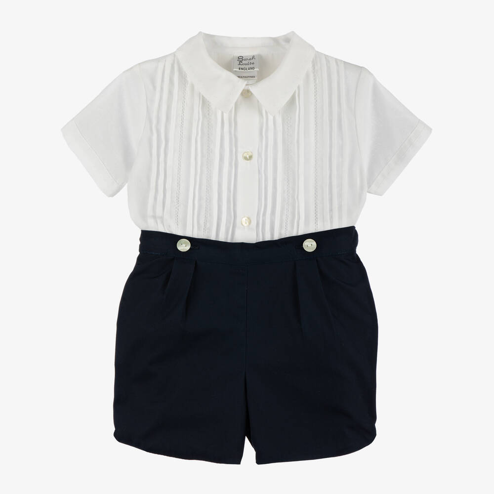 Sarah Louise - Boys White & Blue Buster Suit | Childrensalon