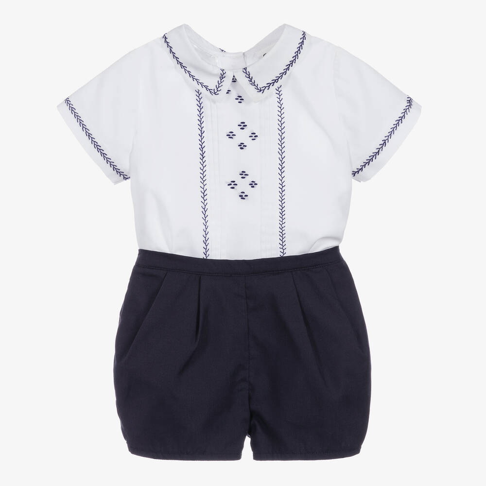 Sarah Louise - Белый топ и синие шорты для мальчиков | Childrensalon