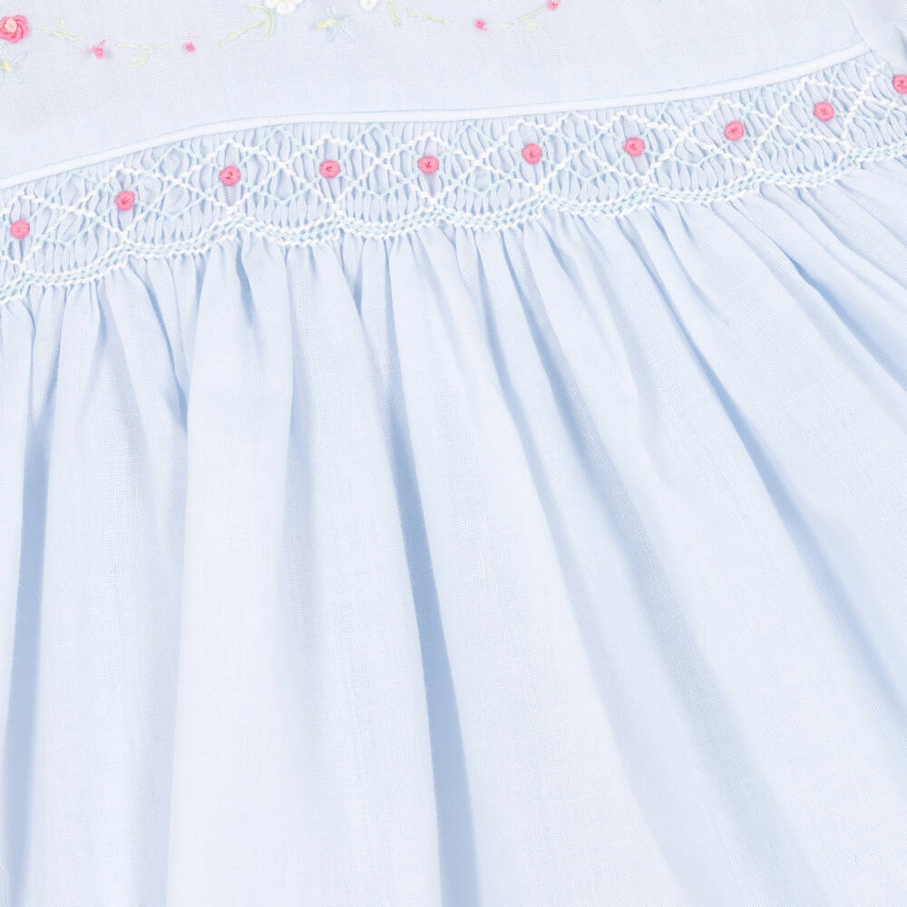 Sarah Louise - Girls Blue Hand-Smocked Cotton Dress | Childrensalon