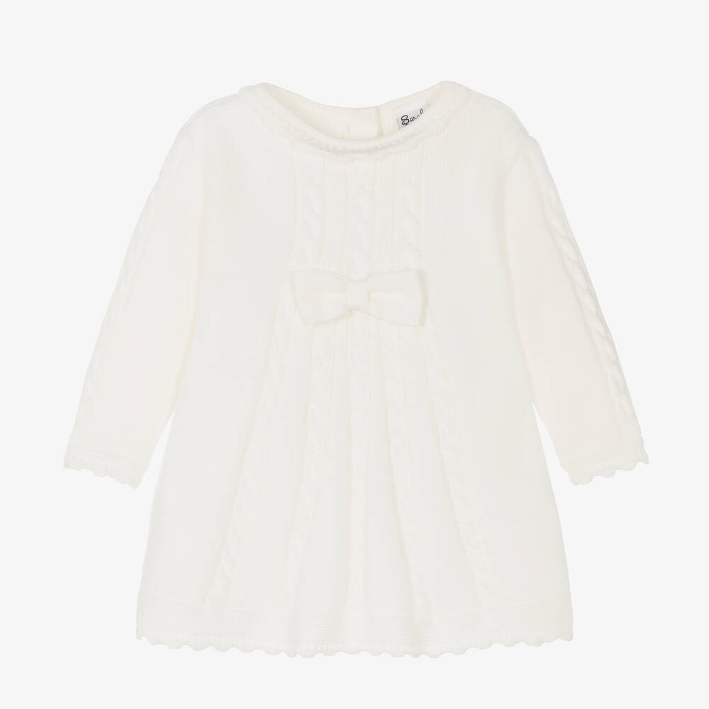 Sarah Louise - Girls Ivory Cable Knit Cotton Dress | Childrensalon