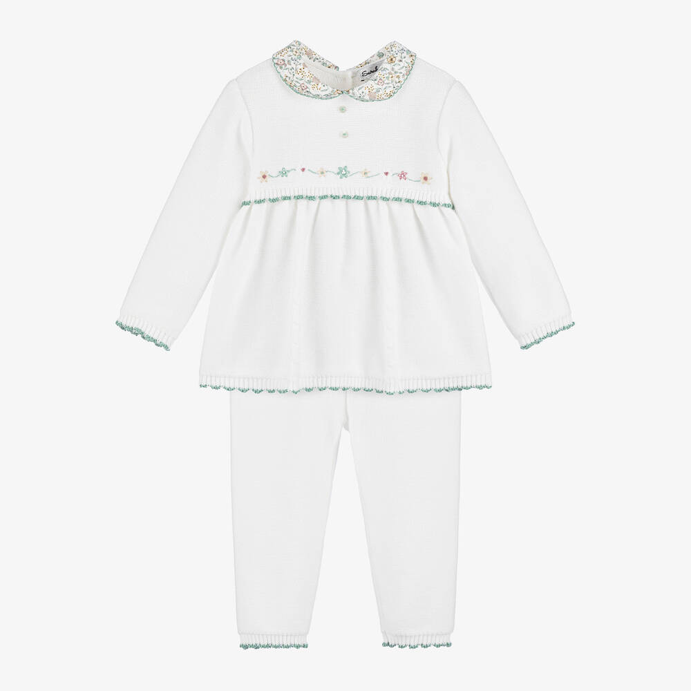 Sarah Louise - Girls Ivory Cotton Knit Trouser Set | Childrensalon