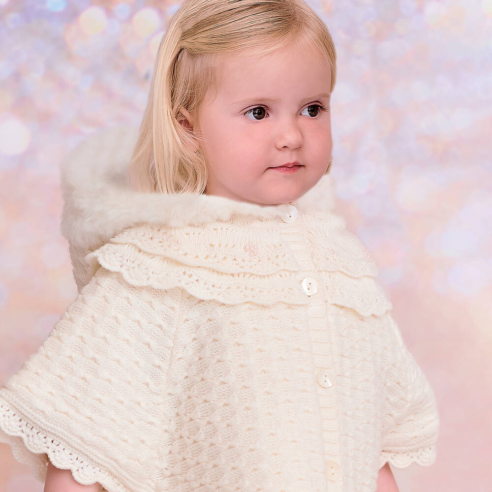 Sarah Louise - Girls Ivory Knitted Cape | Childrensalon