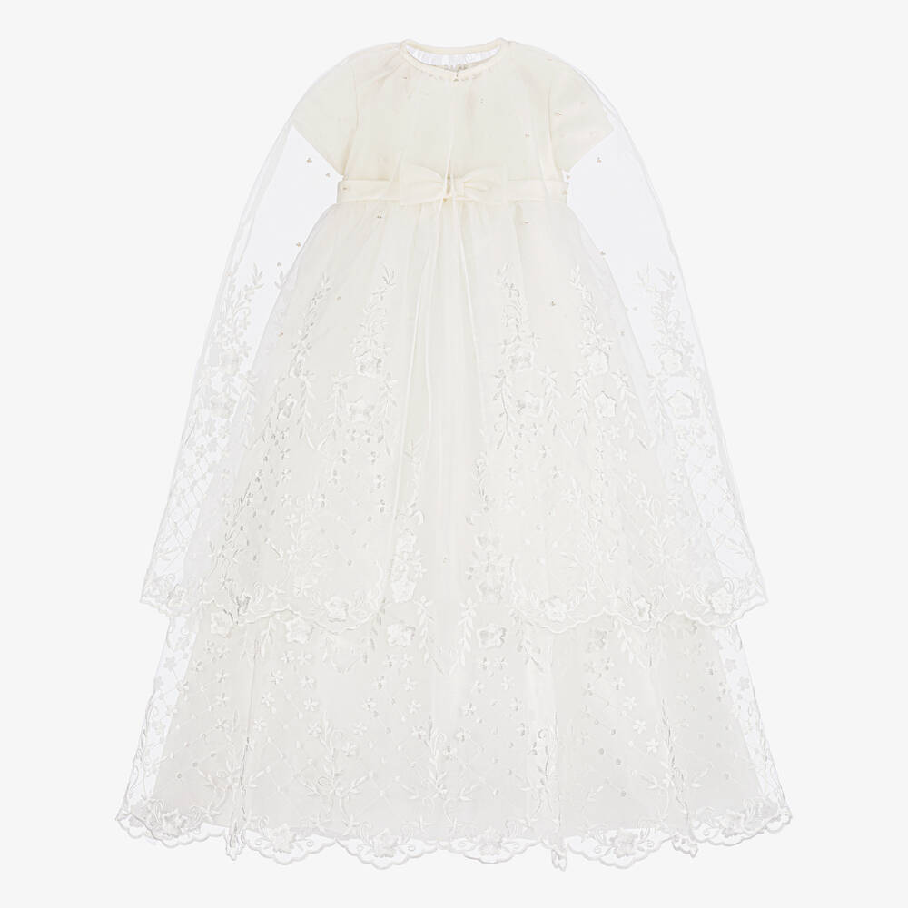 Sarah Louise - Girls Ivory Organza & Satin Ceremony Gown Set | Childrensalon