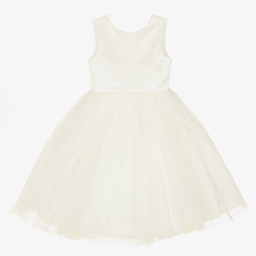 Sarah Louise - Girls Ivory Pearl Satin Dress | Childrensalon