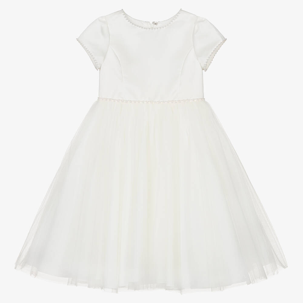 Sarah Louise - Girls Ivory Satin & Pearl Dress | Childrensalon