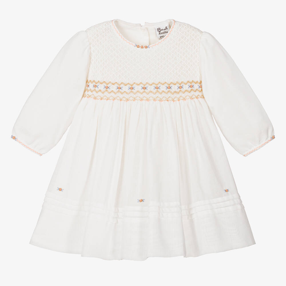 Sarah Louise - Girls Ivory Smocked & Embroidered Dress | Childrensalon