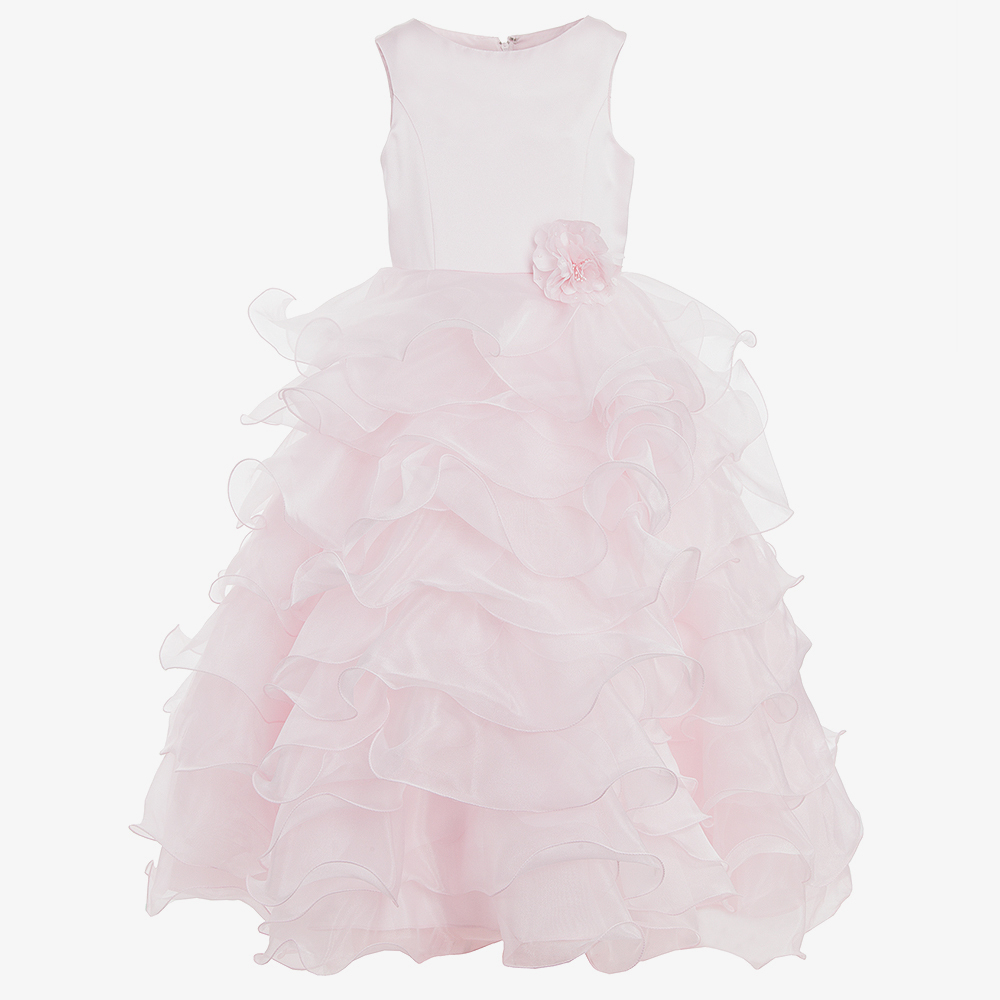 Sarah Louise - Girls Long Pink Ruffle Dress | Childrensalon