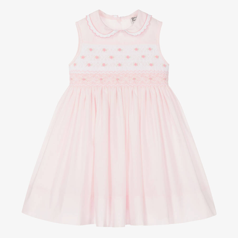 Shop Sarah Louise Girls Pink Cotton Hand-smocked Dress