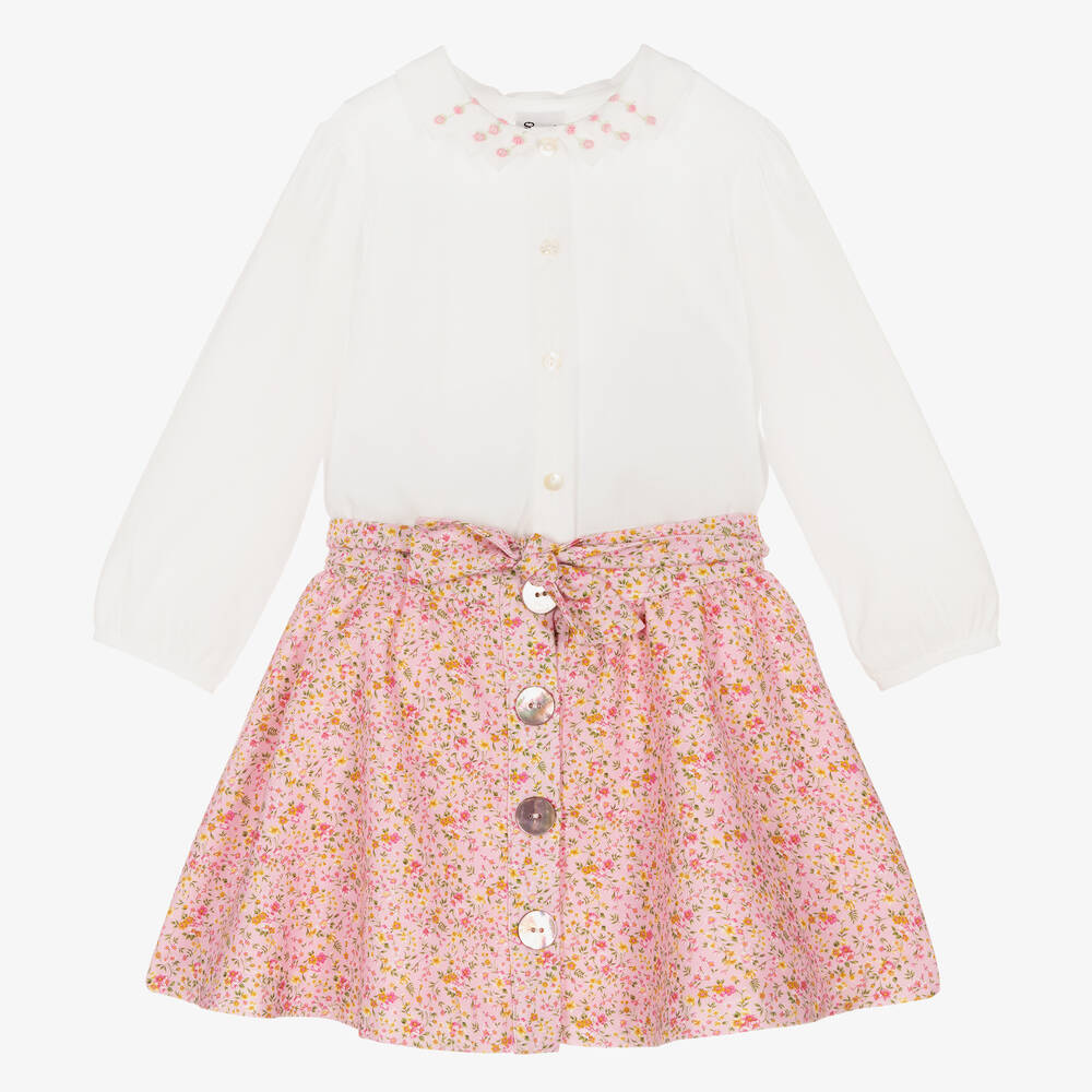 Sarah Louise - Set rosa de algodón con falda niña | Childrensalon