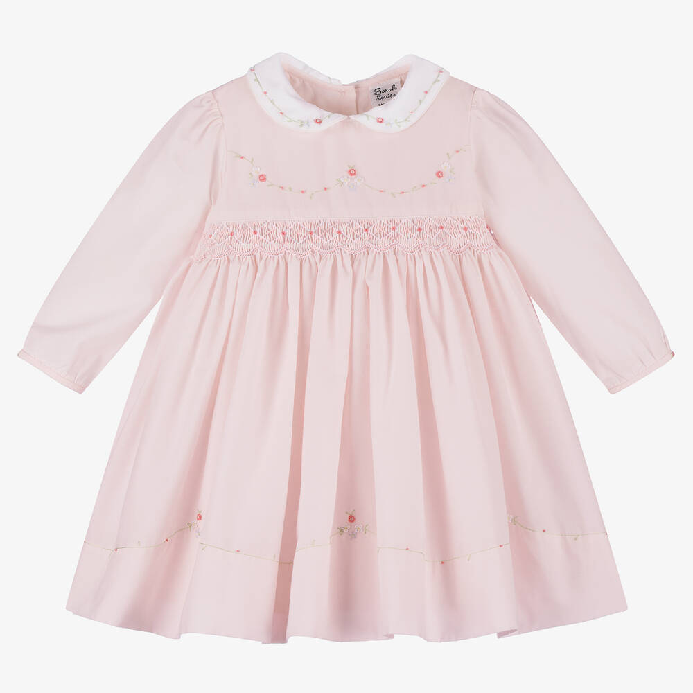 Sarah Louise - Girls Pink Hand-Smocked Cotton Dress | Childrensalon