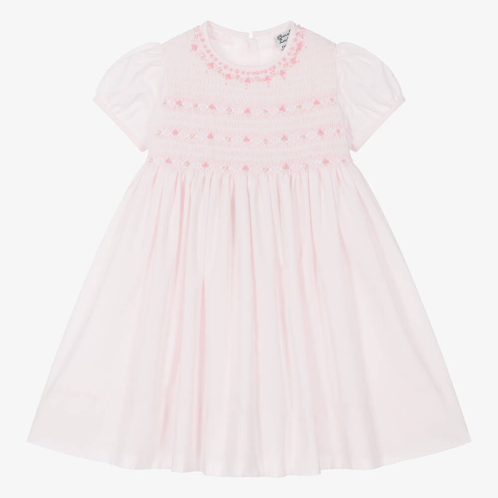 Sarah Louise - Girls Pink Hand-Smocked Cotton Dress | Childrensalon