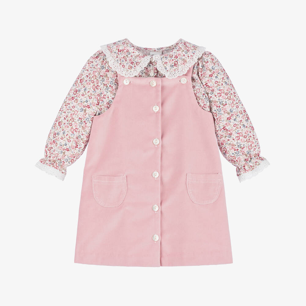 Sarah Louise - Girls Pink Velvet Dress Set | Childrensalon