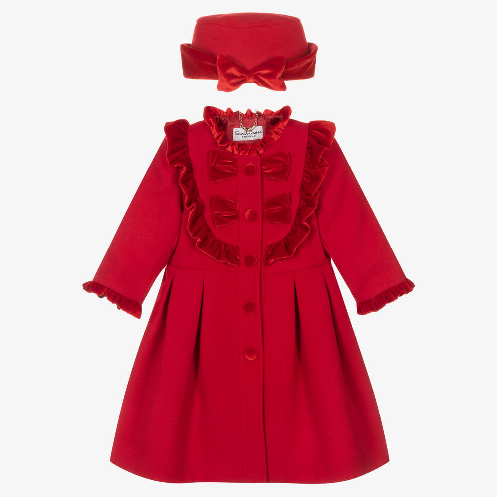Sarah Louise - Girls Red Felted Coat & Hat Set | Childrensalon