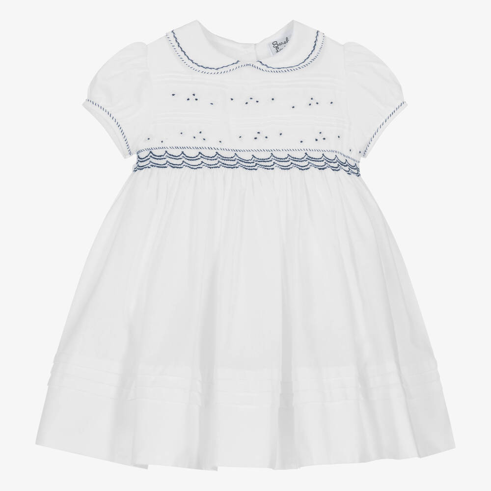 Sarah Louise - Girls White Embroidered Flower Dress | Childrensalon