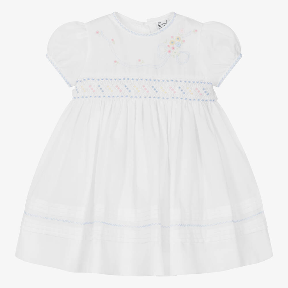 Sarah Louise - Girls White Hand-Smocked Dress | Childrensalon