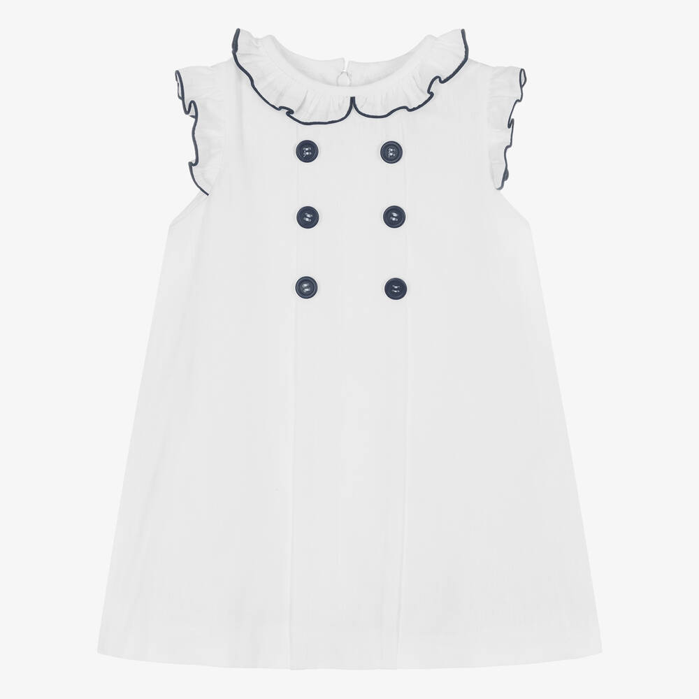 Sarah Louise - Girls White Linen & Cotton Dress | Childrensalon