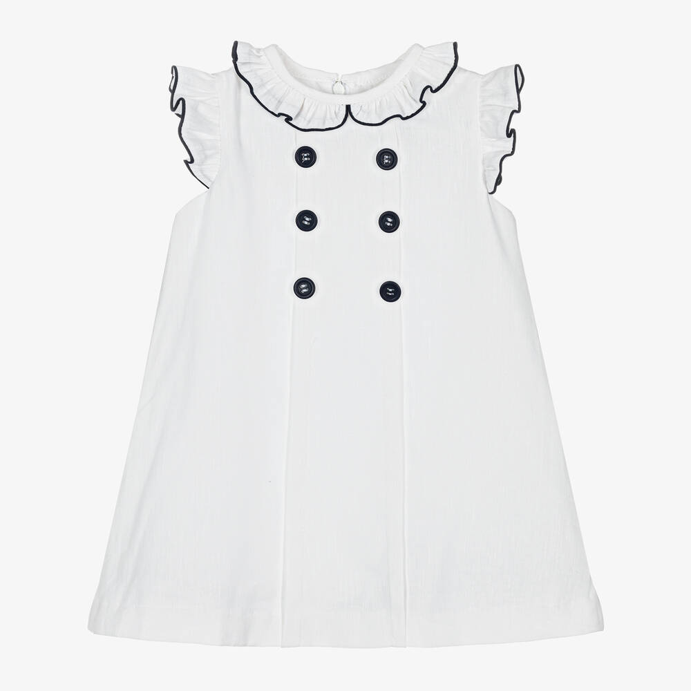 Sarah Louise - Girls White Linen & Cotton Dress | Childrensalon