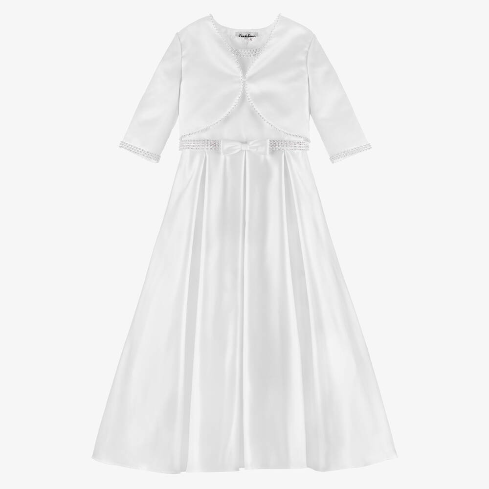 Sarah Louise - Girls White Satin Dress & Bolero Set | Childrensalon