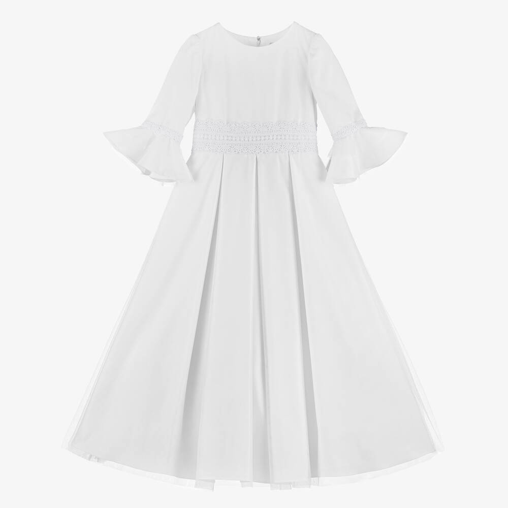 Sarah Louise - Girls White Tulle & Lace Dress | Childrensalon