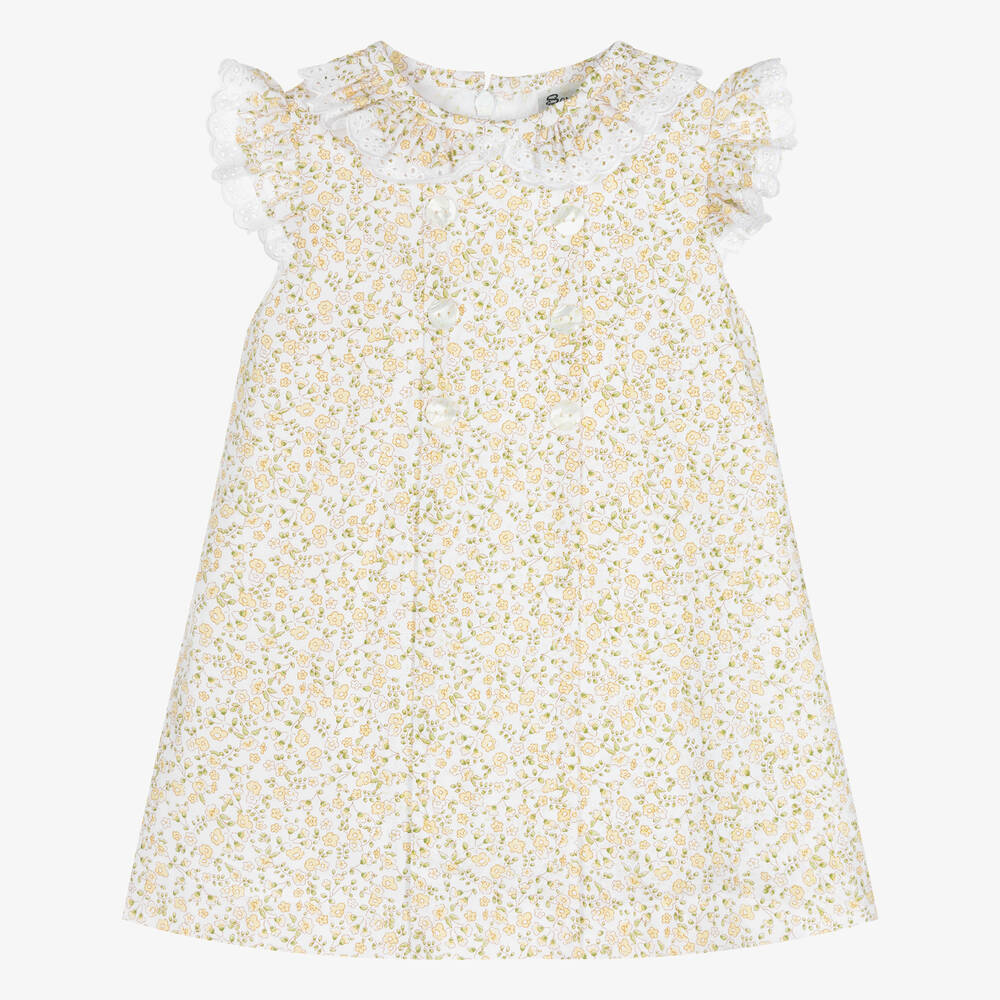 Sarah Louise - Girls Yellow Floral Cotton Dress | Childrensalon