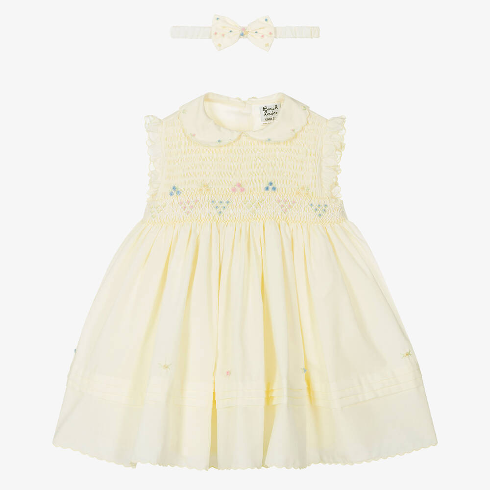 Sarah Louise - Girls Yellow Hand-Smocked Dress Set | Childrensalon