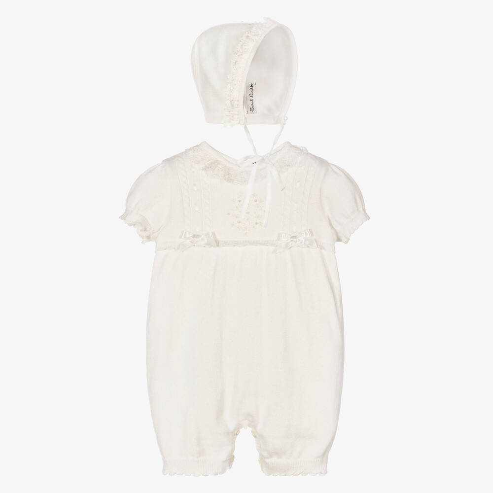 Sarah Louise - Ivory Cotton Knit Babysuit Set | Childrensalon
