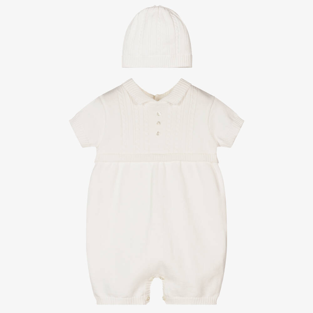 Sarah Louise - Ivory Knit Babysuit & Hat Set  | Childrensalon