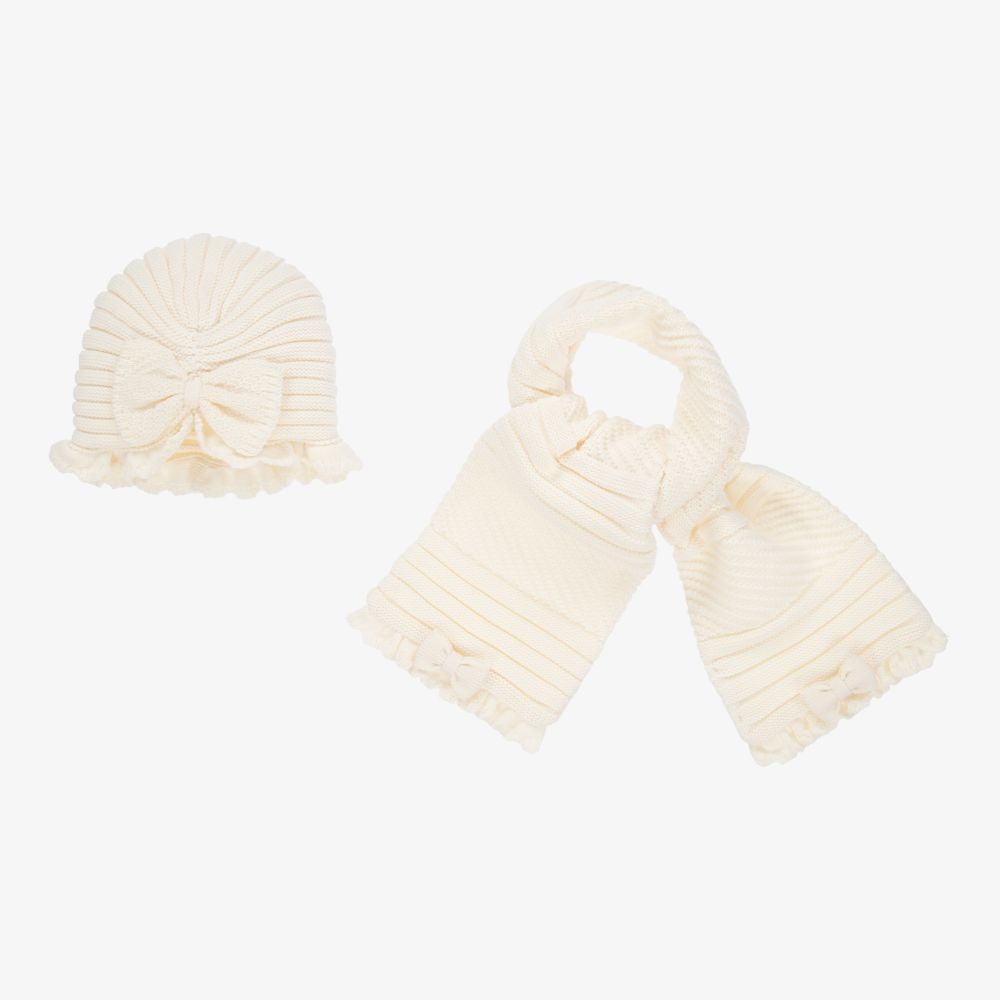 Sarah Louise Babies' Girls Ivory Knitted Hat & Scarf Set