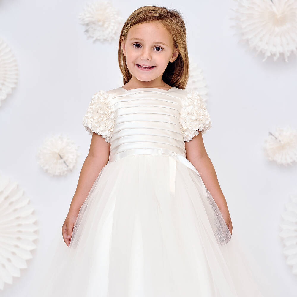 Sarah Louise-Ivory Satin & Tulle Dress | Childrensalon