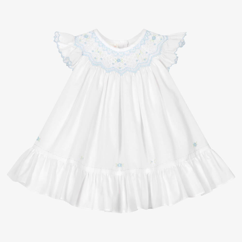 Sarah Louise - Белое платье с ручной сборкой для малышек | Childrensalon