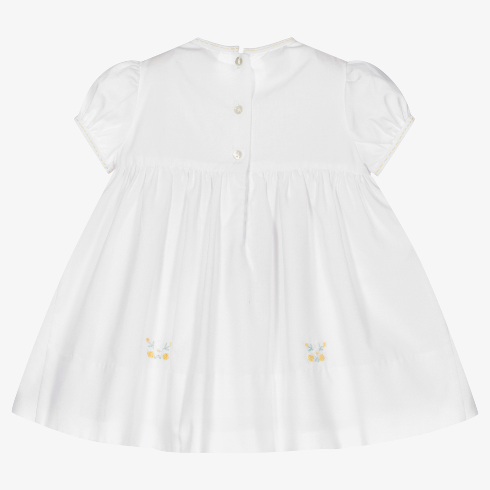 Sarah Louise floral-embroidered short-sleeve dress - White