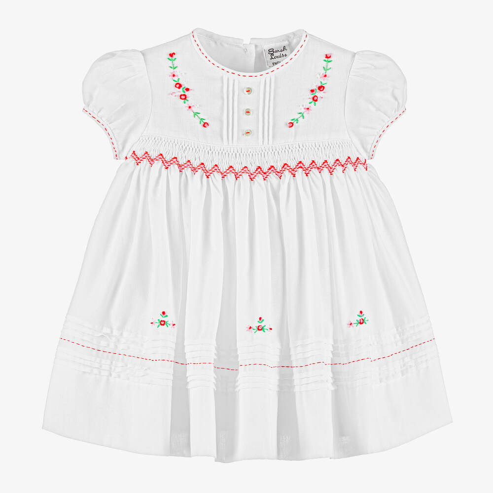 Sarah Louise - Белое платье с красной отделкой и сборками | Childrensalon