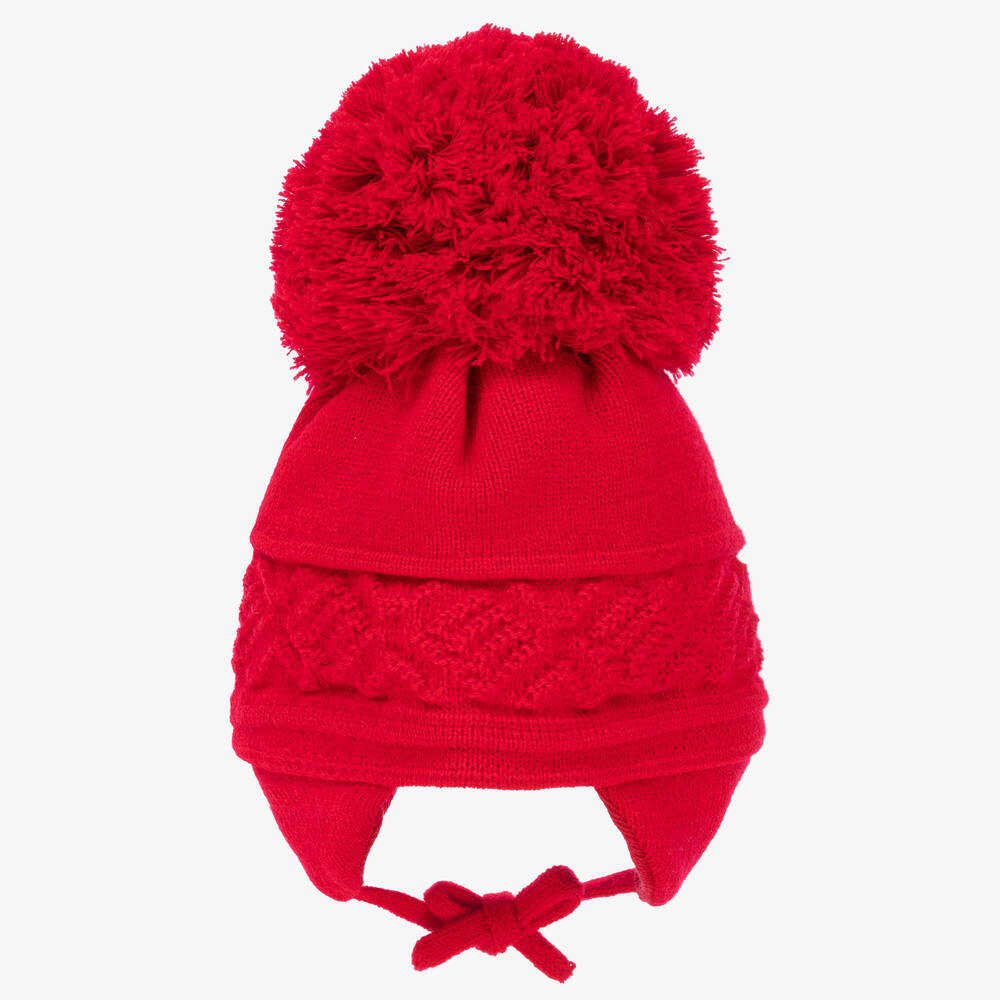 Sätila of Sweden - Red Malva Knitted Giant Pom-Pom Beanie | Childrensalon