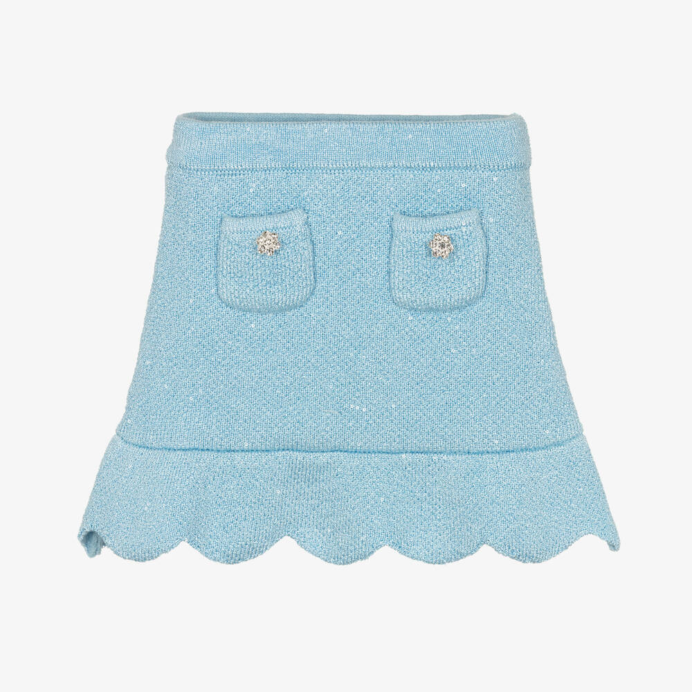 Shop Self-portrait Girls Blue Sequin Knit Skirt